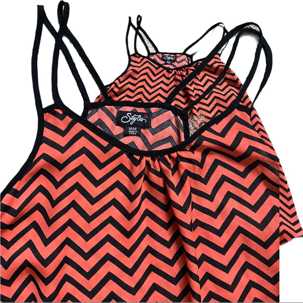 Women’s Style Tank Tee | Black & Red Orange | Size M | Light & Versatile